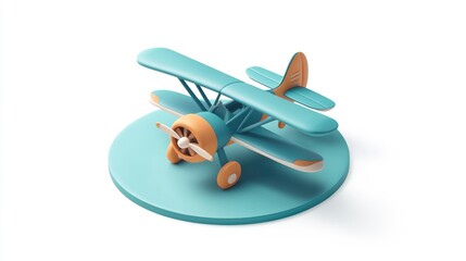 Poster - A stylized model of a biplane in vibrant colors on a circular base.