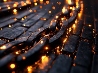 Poster - Glowing chain links on dark stone surface.