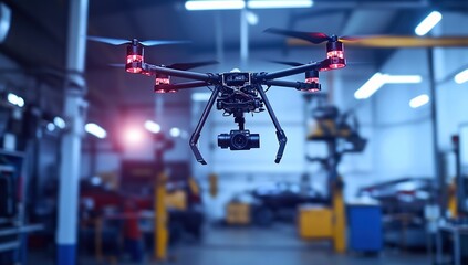Poster - Industrial Drone Inspection: High-Tech Aerial Photography in a Manufacturing Plant