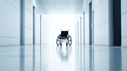 Poster - A solitary wheelchair in an empty corridor, Emphasizing the challenges faced by people with disabilities in accessing public spaces, minimalistic style