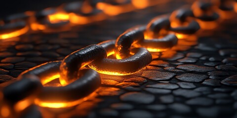 Aufkleber - Glowing metal chain on dark stone surface.