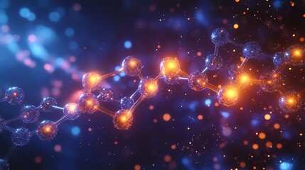 Poster - Glowing molecular structure with bokeh background.