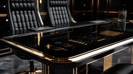 Poster - A sleek conference table with a digital interface, designed for business meetings.
