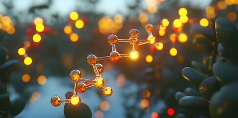 Poster - Glowing molecular structure, abstract science background.