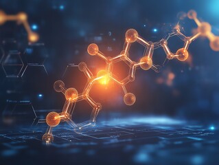 Poster - Glowing molecule model on digital background.
