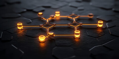 Aufkleber - Glowing network nodes on hexagonal surface.
