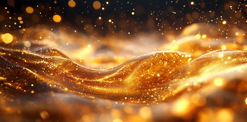 Poster - Golden liquid with bokeh effect, abstract background.
