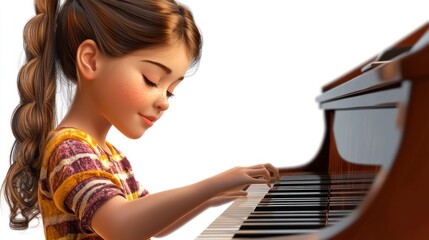 Poster - A young girl playing piano with a focused expression, showcasing her musical talent.
