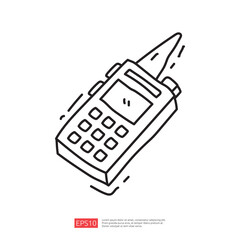 Poster - A simple illustration of a handheld communication device, featuring a keypad and an antenna, often used for two-way radio communication.