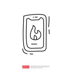 Poster - A simple line drawing of a smartphone displaying a flame icon, symbolizing fire or energy, often associated with apps or notifications.