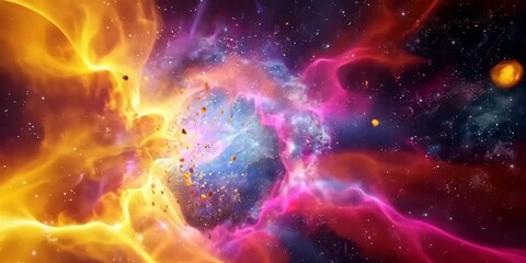 Wall Mural - pulsating conical explosion in deep space, vibrant colors and cosmic particles, 4k video