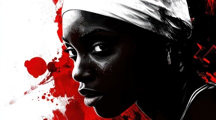 Aufkleber - A striking portrait of a woman with a dramatic background, emphasizing emotion and strength.