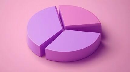Poster - A 3D pie chart divided into three segments in shades of purple against a pink background.