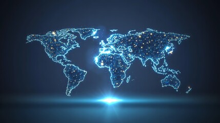Poster - Illuminated world map, global network concept.