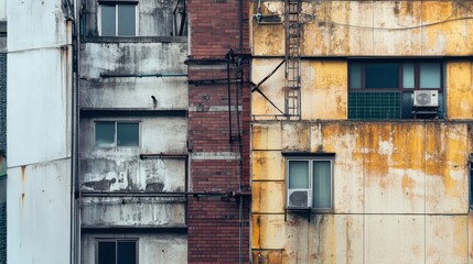 Poster - Aging infrastructure amidst modernity, Highlighting the contrast between old and new urban structures, photography style