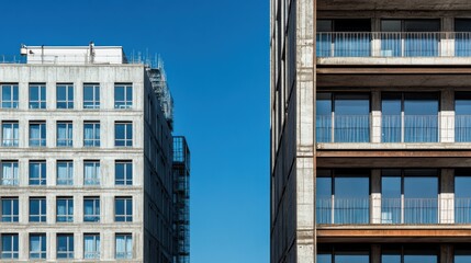 Poster - Aging infrastructure amidst modernity, Highlighting the contrast between old and new urban structures, photography style