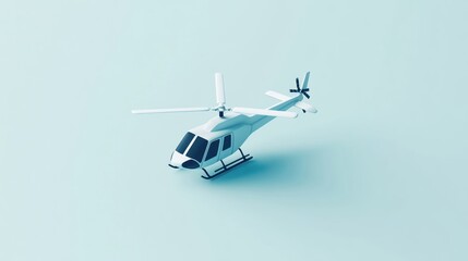 Poster - A minimalist 3D rendering of a white helicopter on a light blue background.