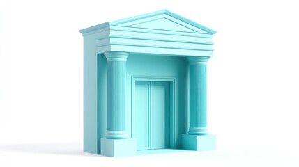 Poster - A stylized turquoise building with columns and a pediment, resembling a classical structure.