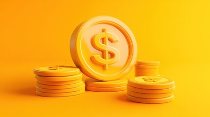 Poster - A collection of stylized yellow coins featuring a dollar sign against a vibrant background.