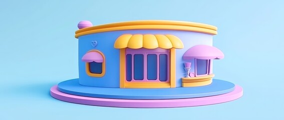 Poster - A colorful, whimsical shopfront with rounded shapes and pastel colors.