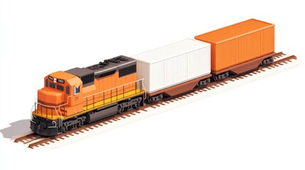 Poster - A stylized freight train with two cargo containers on tracks.