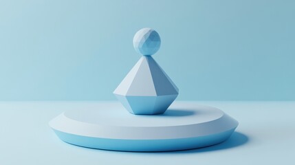 Aufkleber - A minimalist blue geometric sculpture featuring a sphere atop a pyramid on a circular base.