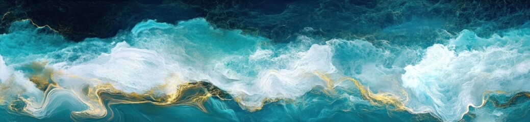 Poster - Abstract representation of ocean waves with vibrant turquoise and white colors.