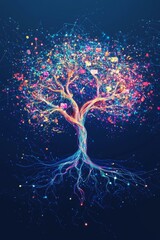 Fototapete - Digital tree of knowledge virtual world graphic art colorful environment abstract viewpoint concept of connectivity