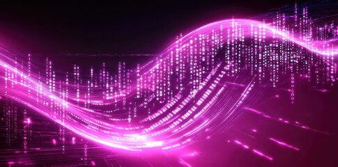 Aufkleber - Abstract digital wave with pink hues and binary-like elements, representing technology and data.