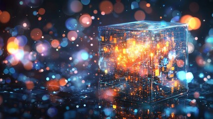 Poster - Dynamic data cube visualization digital realm digital art abstract environment close-up view technology concept