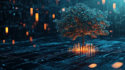Fototapete - Digital tree of life virtual landscape digital art futuristic environment surreal viewpoint nature meets technology