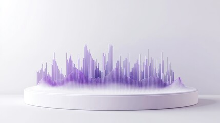 Poster - A 3D sound wave visualization in purple tones on a circular platform.