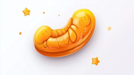 Poster - A vibrant, cartoonish croissant-like pastry with a glossy finish and star accents.