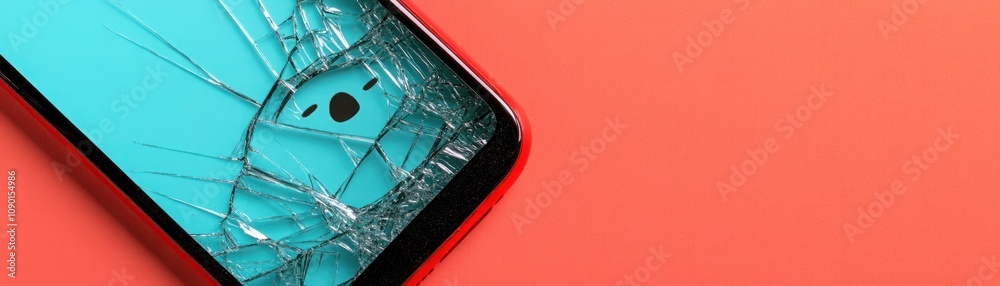 Close-Up View of a Cracked Smartphone Screen with Vibrant Background ...