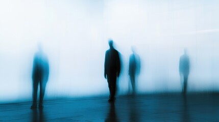 Poster - An abstract representation of social isolation, with empty spaces and fragmented silhouettes, Illustrating the theme of loneliness and disconnectedness