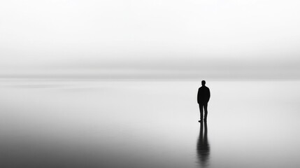 Poster - An abstract representation of social isolation, with empty spaces and fragmented silhouettes, Illustrating the theme of loneliness and disconnectedness