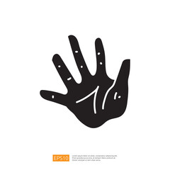 Poster - A stylized black silhouette of a hand against a white background, emphasizing the shape and lines of the palm and fingers, possibly for artistic or design purposes.