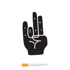 Poster - A stylized hand gesture with three fingers raised, possibly symbolizing peace or a greeting. The design is bold and minimalistic, suitable for graphic use.