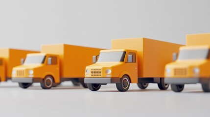 Poster - A row of small yellow delivery trucks arranged on a clean surface.