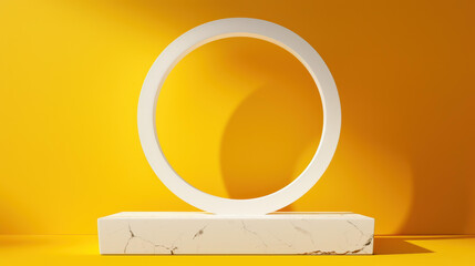 Poster - Minimalistic 3D podium in stone and yellow, perfect for showcasing products with a touch of elegance and style.