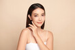 © kitthanes  - Beautiful young asian woman with clean fresh skin on beige background, Face care, Facial treatment, Cosmetology, beauty and spa, Asian women portrait.