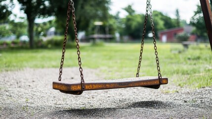 Poster - An empty playground with rusted swings and faded colors representing the impact of poverty on children鈥檚 play, emphasizing the neglect and lack of resources, minimalist composition
