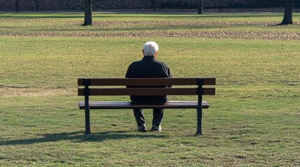 Poster - An isolated elderly person sitting on a park bench, Reflecting on the loneliness and isolation faced by the elderly, minimalistic style
