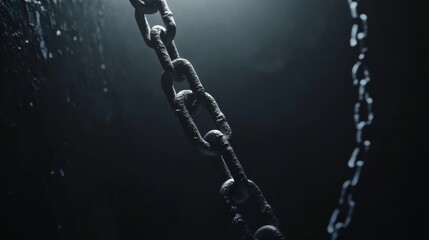 Poster - Broken chains falling into darkness, Symbolizing the abstract concept of breaking free from societal constraints and oppression, minimalist composition