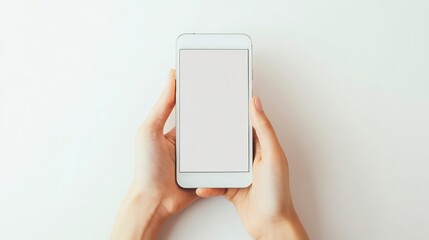 Poster - woman hand holding a white screen smart phone on white background