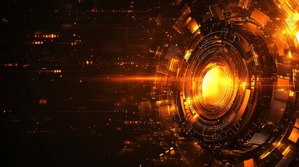 Poster - Abstract Background Featuring a Golden Gear Wheel Mechanism with Digital Elements and Futuristic Design for Technology and Innovation Themes
