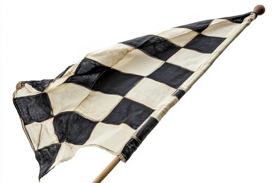 Isolated on a white background, a checkered flag signifies the conclusion of a race. Generative Ai