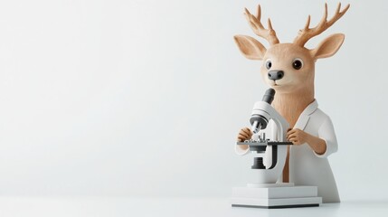 Aufkleber - A cartoon deer in a lab coat using a microscope, symbolizing scientific exploration.