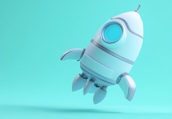 Poster - A stylized rocket model floating against a turquoise background, symbolizing exploration.