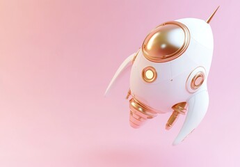 Aufkleber - A sleek, futuristic rocket design with a glossy finish, set against a soft pink background.